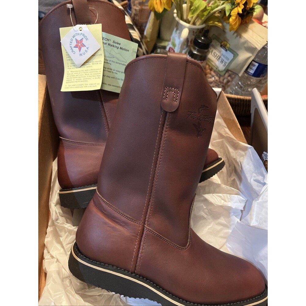 Wellington Brown Ranch Boots Leather MADE IN USA 6D Men's 11"